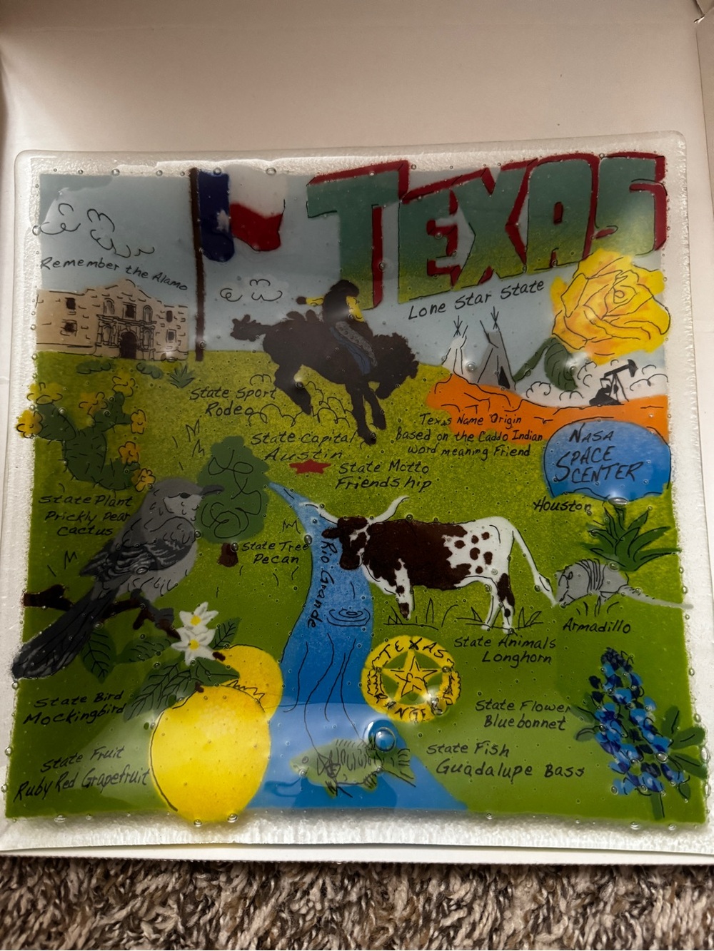 Peggy Karr Glass Art FeaturingTexas Colorful State Icon Handmade